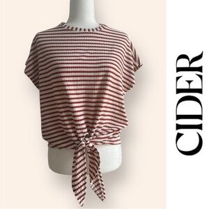 Cider Burgundy Striped Tie-Front Top